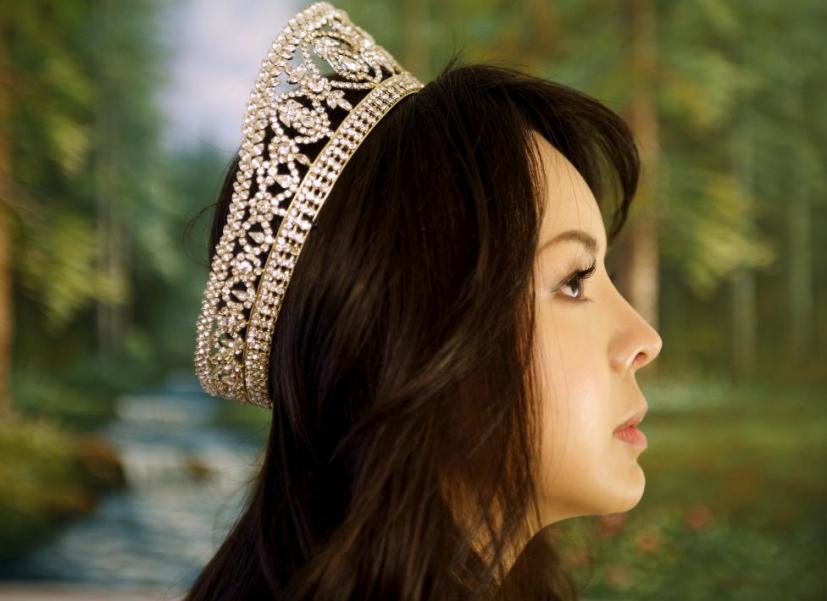 Miss World Canada Anastasia Lin poses with her crown after an interview at her home in Toronto